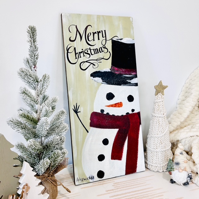 Hand Painted Wood Snowman Sign 